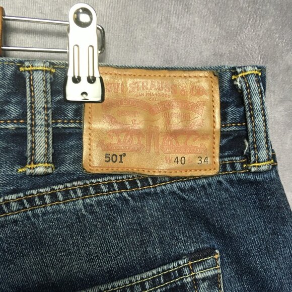 Levis Mens 501 Original Fit Blue Jeans size 40x34 Premium Denim Button Fly - Picture 6 of 15